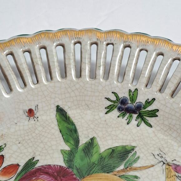 Vtg United Wilson 1897 Hand Painted Decorative 10 Inch Plate Pierced Rim Fruit - Picture 4 of 10